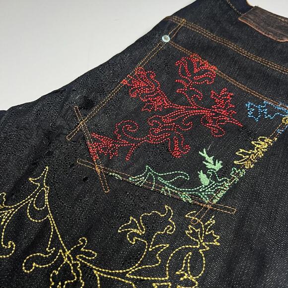 rocawear men’s denim shorts 38 raw black miami embroidered metallic thread y2k - Picture 11 of 11